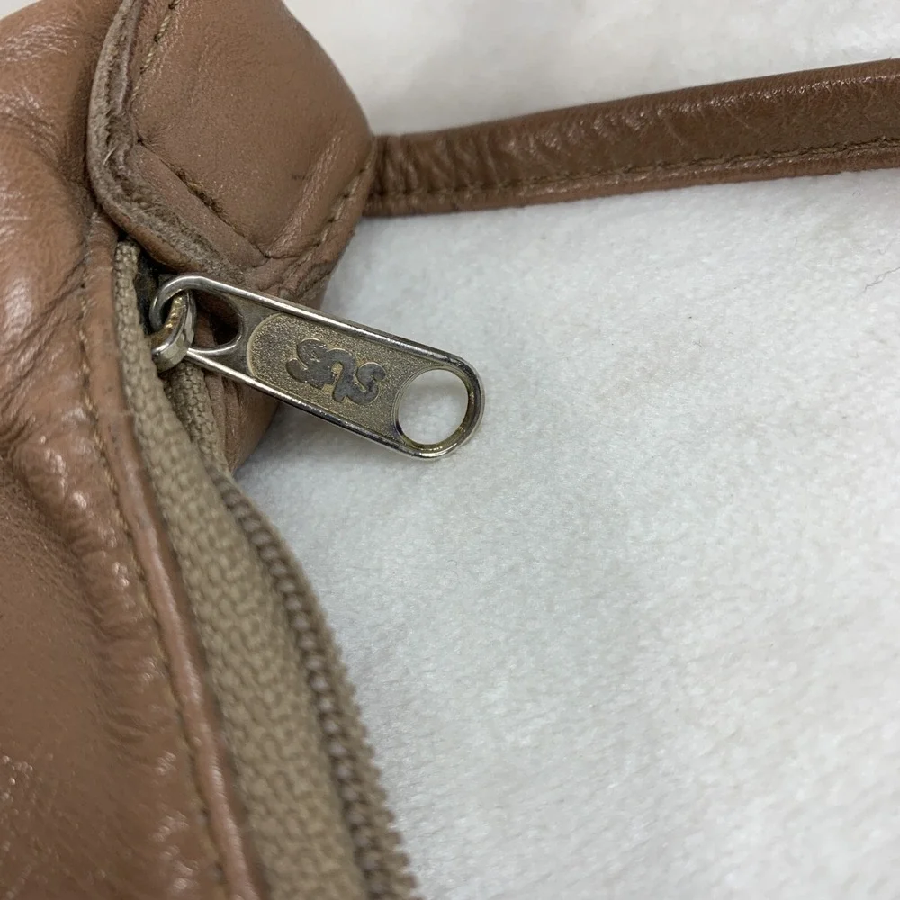 SAS Vintage Natural Tan Beige Brown‎ Leather Shoulder Bag Purse Knot Strap VTG